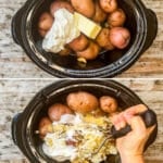 Step by step process shots for make ahead crockpot mashed potatoes
