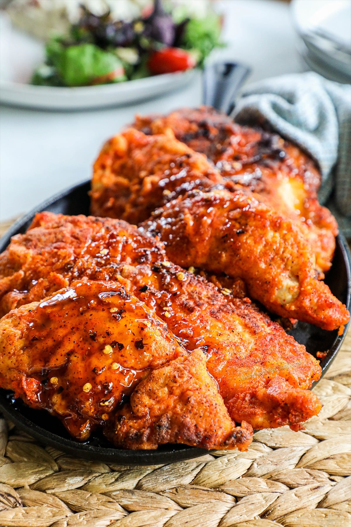 Platter of Hot Honey Chicken ready to serve for an easy dinner.
