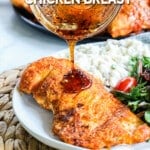 Pouring Hot honey over chicken.