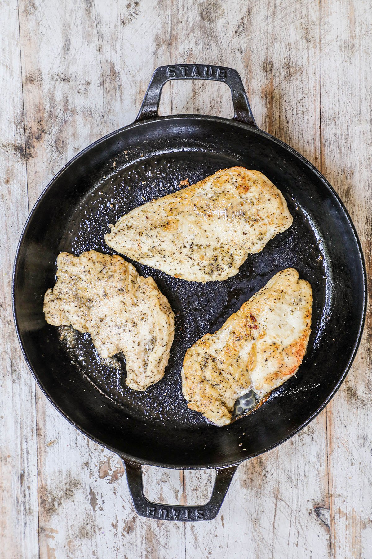 Step 2: Cooked chicken in a hot skillet