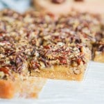 side view of pecan pie bars.