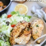 Lemon pepper chicken tenders served with salad.