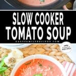 Tomato soup in slow cooker and then served in a bowl.