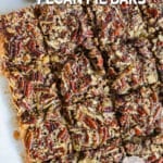 overhead of Southern pecan pie bars sliced into squares.