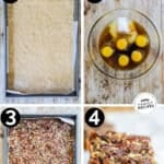 how to make pecan pie bars 1)make the crust, 2)make the filling, 3) assemble and bake, 4) serve!