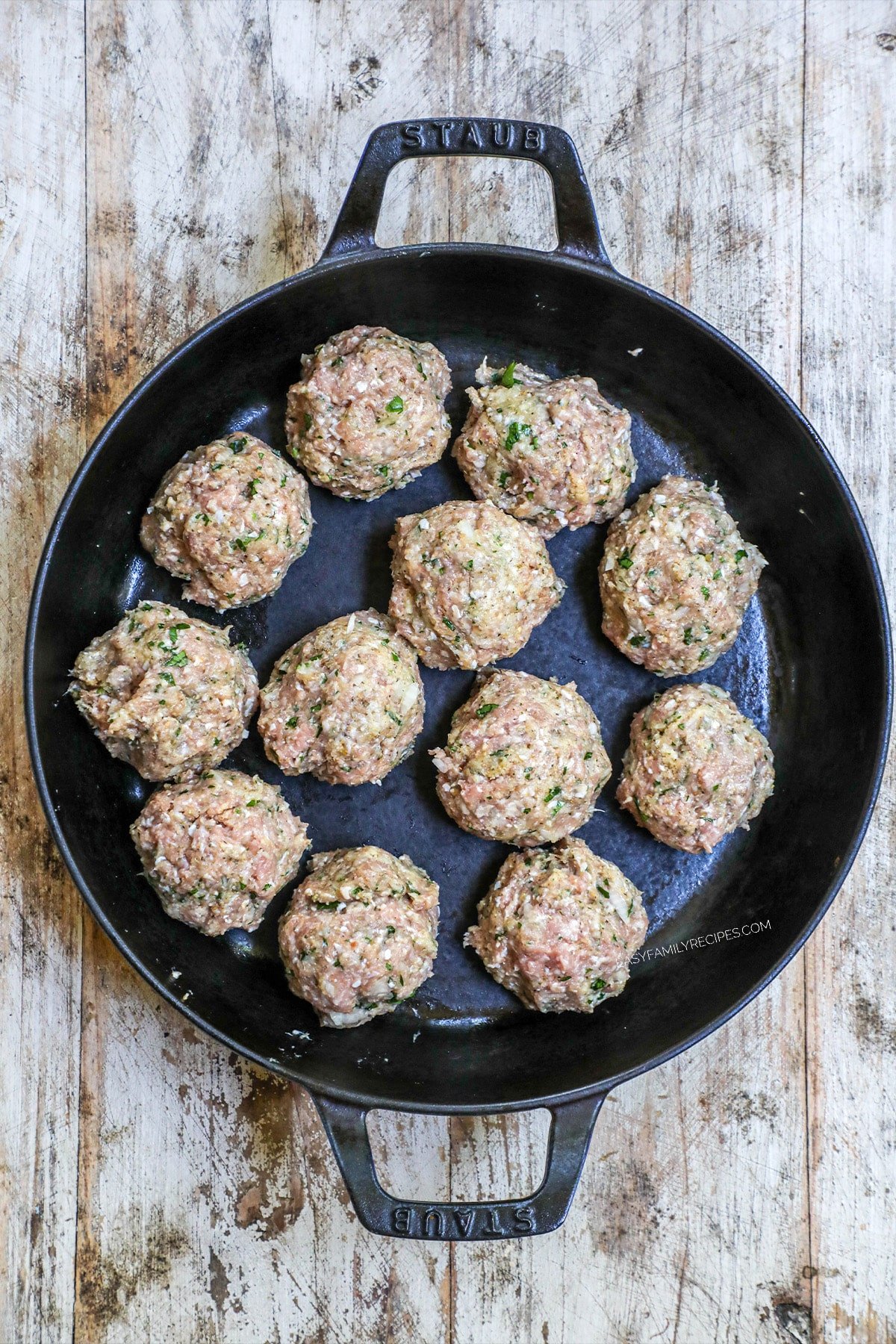 step three for how to make garlic butter meatballs: 3. form into meatballs and brown on each side in skillet.