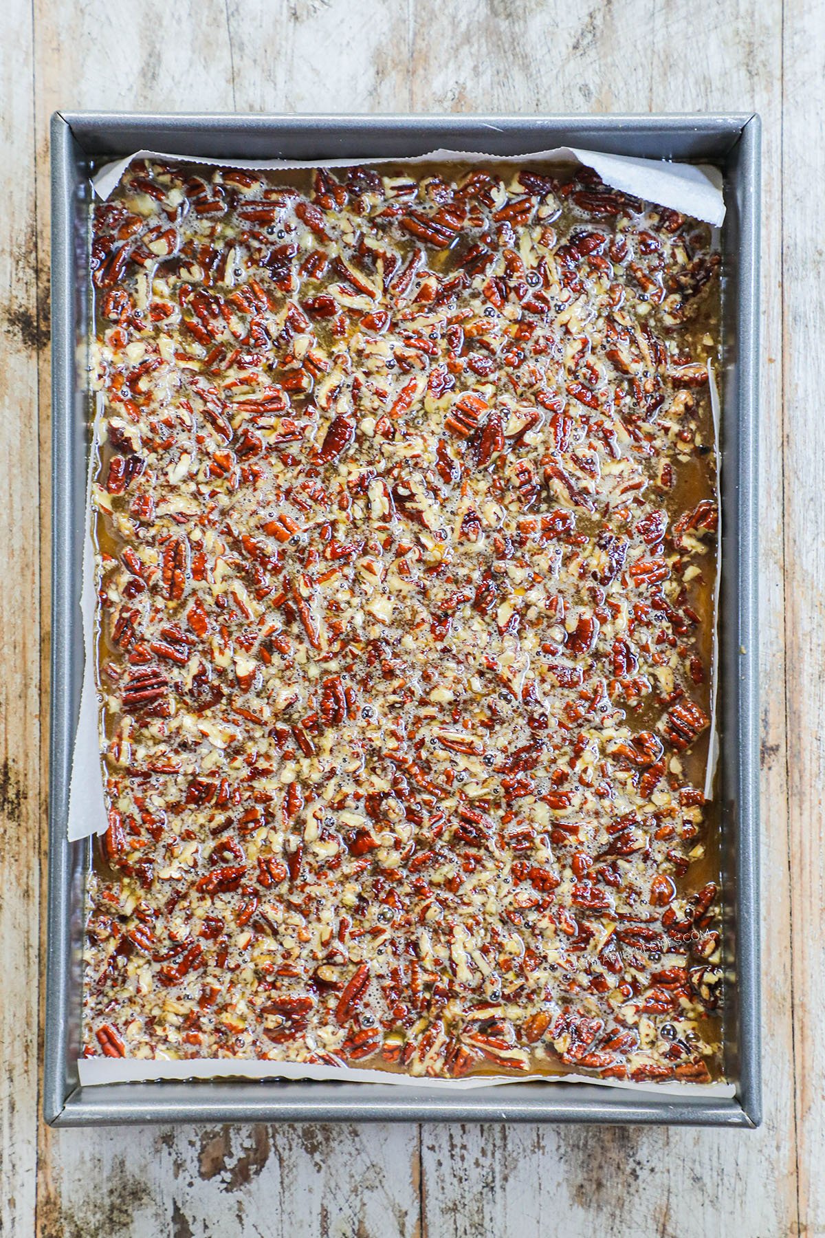 how to make pecan pie bars 4)stir in pecans and pour pecan mixture over crust