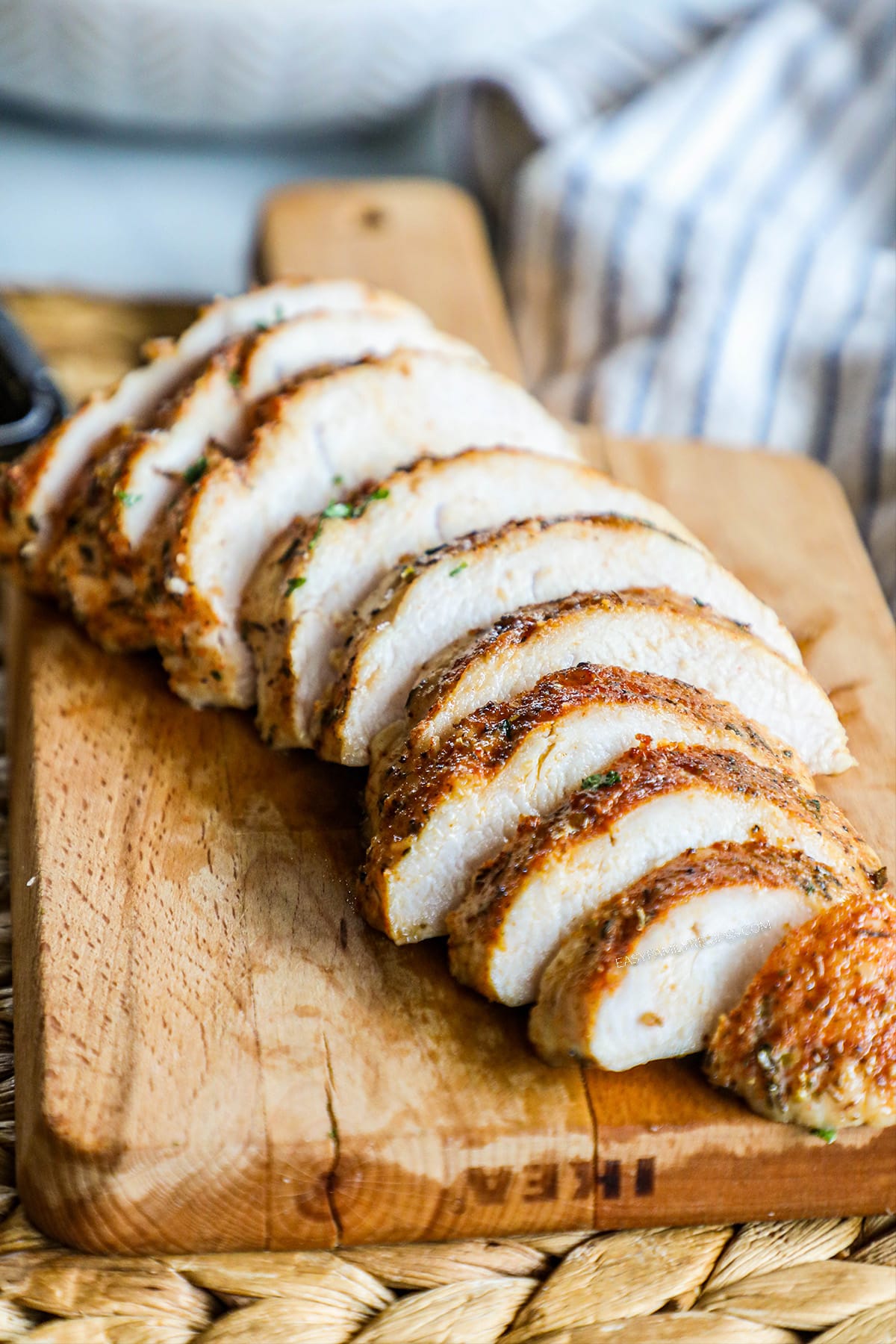 Baked Turkey Tenderloin sliced and ready to serve.
