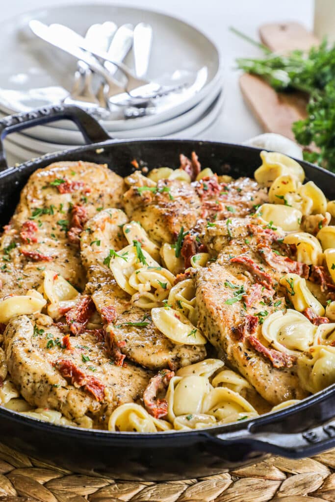 Marry Me Chicken Tortellini recipe prepared and ready for dinner.