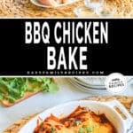Ingredients for making BBQ Chicken bake and finished Baked BBQ Chicken.