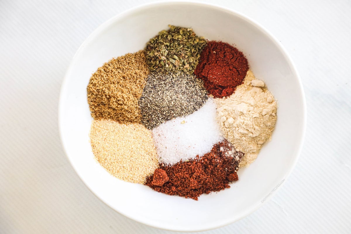 Ingredients for chicken taco seasoning in a bowl
