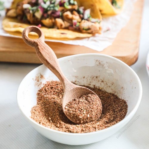 Homemade Chicken taco seasoning mixed in a bowl and ready to season chicken for tacos