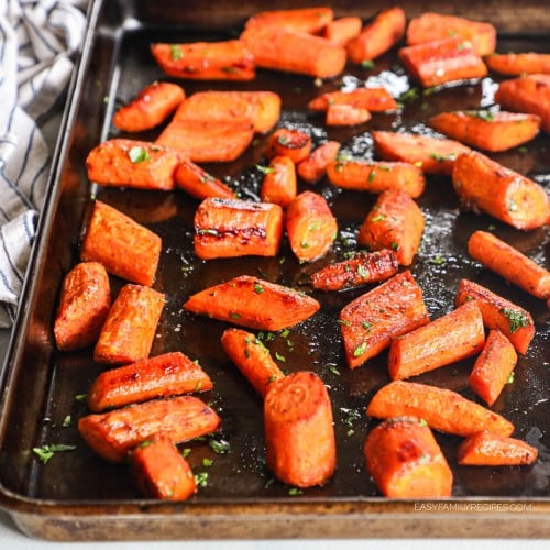 Maple glazed carrots roasted on sheet pan