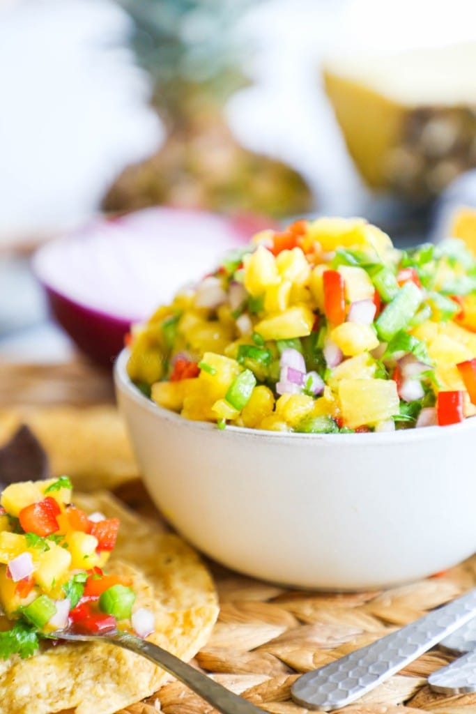 Pineapple Salsa in a serving dish for appetizer