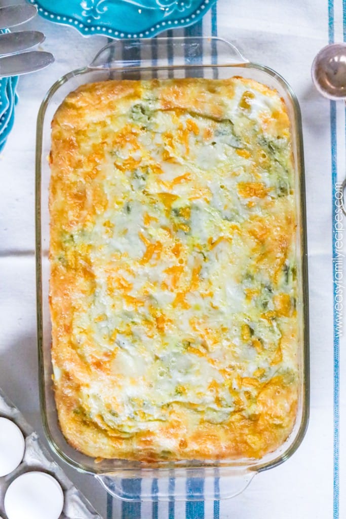 Green Chile egg bake with leftover taco meat for breakfast casserole