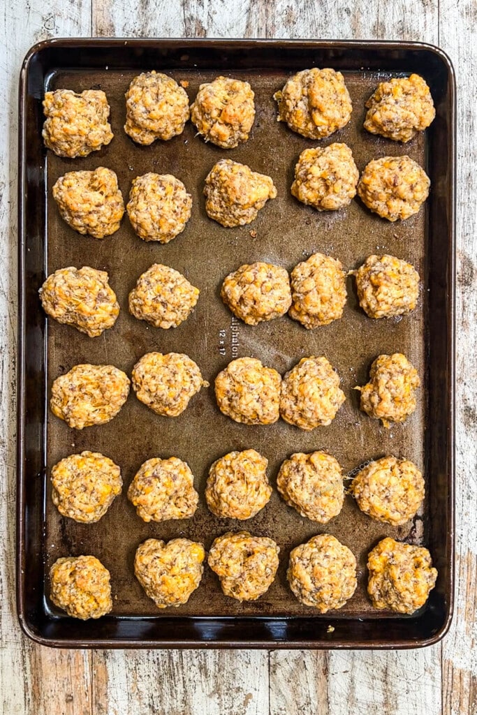 How to make cheddar bay sausage balls step 6: bake cheddar bay sausage balls until cooked through.