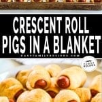 Top photo: pigs in a blanket with everything bagel seasoning, Bottom photo: plate of mini pigs in a blanket