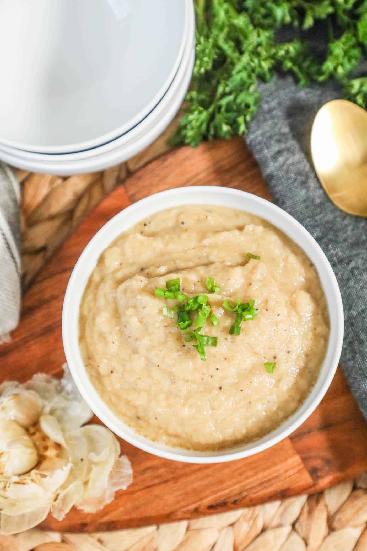 A bowl of cauliflower soup