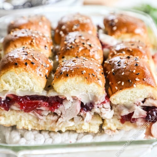 Turkey Cranberry sliders in a baking dish