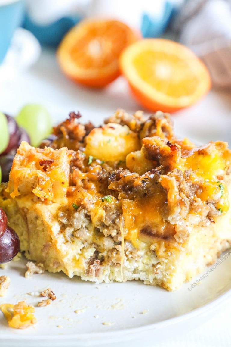 English Muffin Breakfast Casserole with Sausage · Easy Family Recipes