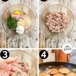 How to make ground turkey patties: 1) Combine ingredients, 2) Mix, 3) Form patties, 4) Cook