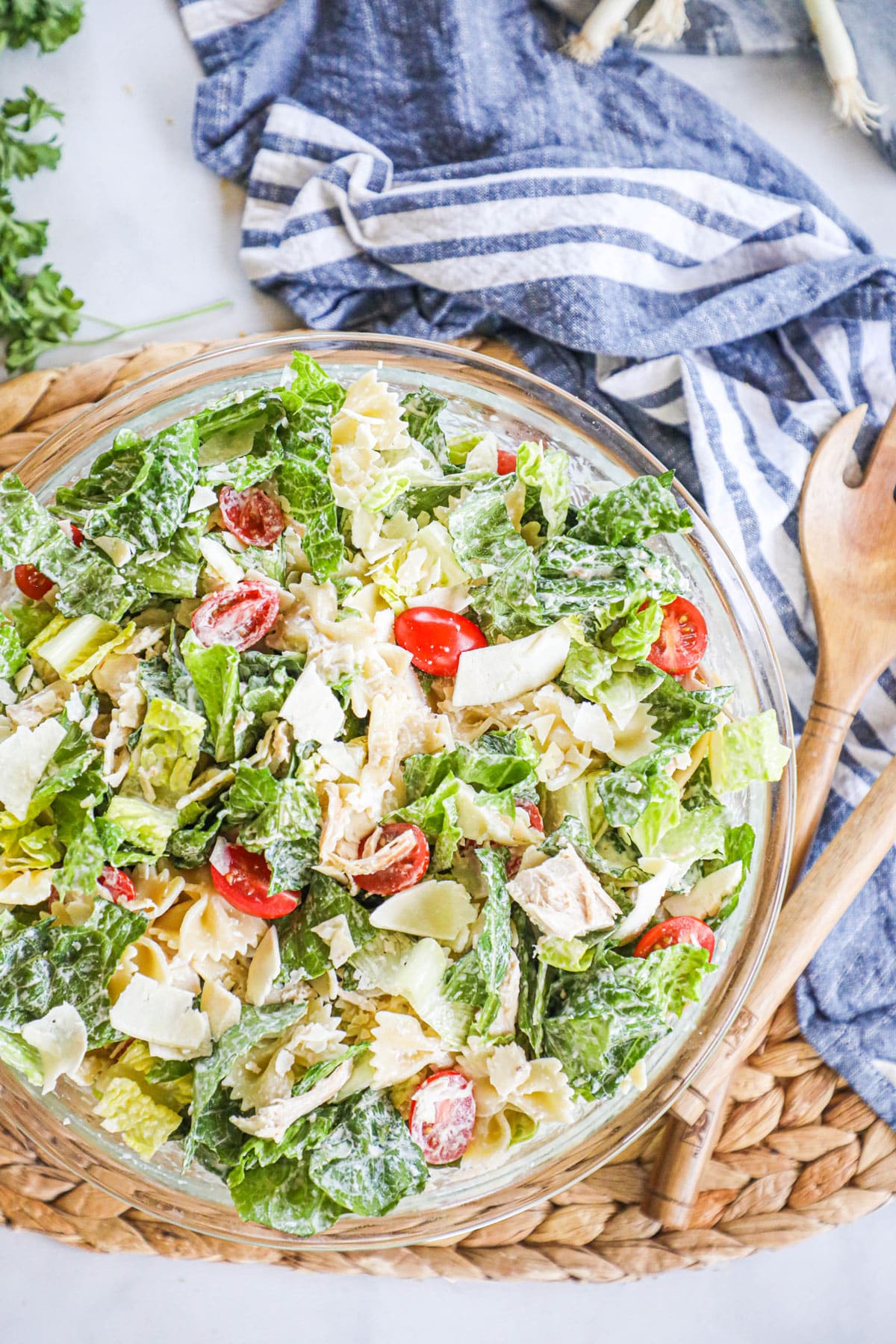 Chicken Caesar Pasta Salad made with diced chicken