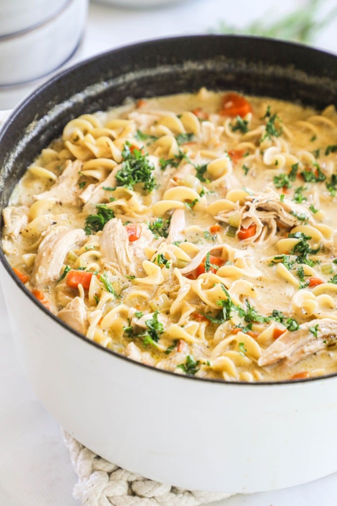 Creamy Chicken Noodle Soup made with diced chicken