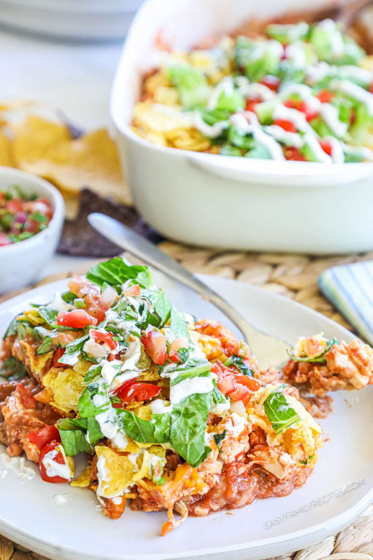 Easy Chicken Taco Casserole served on a plate