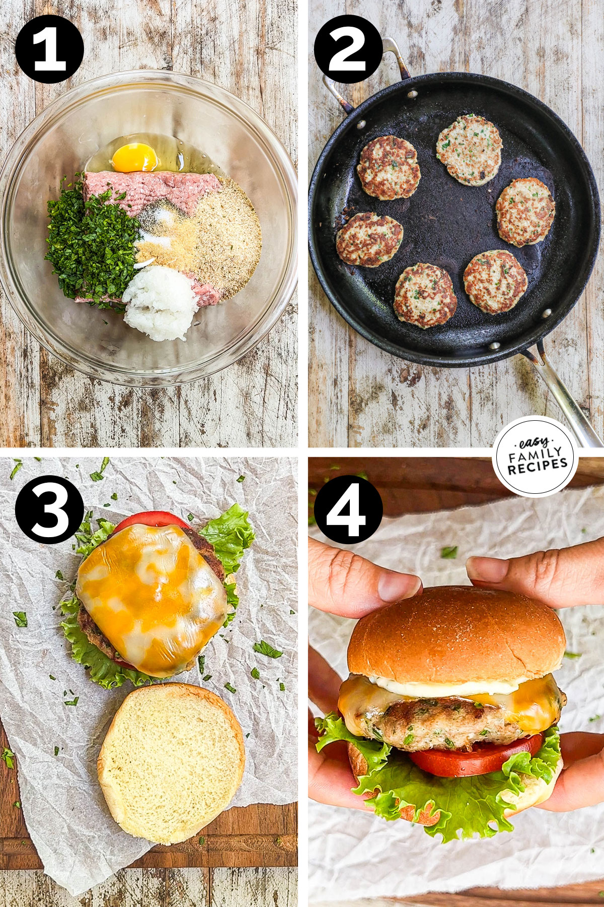 how to make turkey burger sliders 1)mix the ground turkey with breadcrumbs and seasonings 2)pan sear the patties 3)assemble on mini burger buns 4)serve.