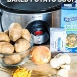 Crock pot with ingredients to make baked potato soup