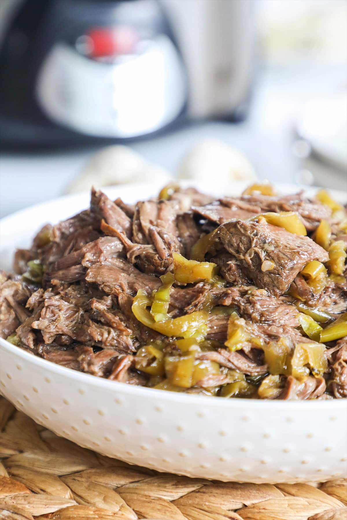 mississippi pot roast in a white bowl