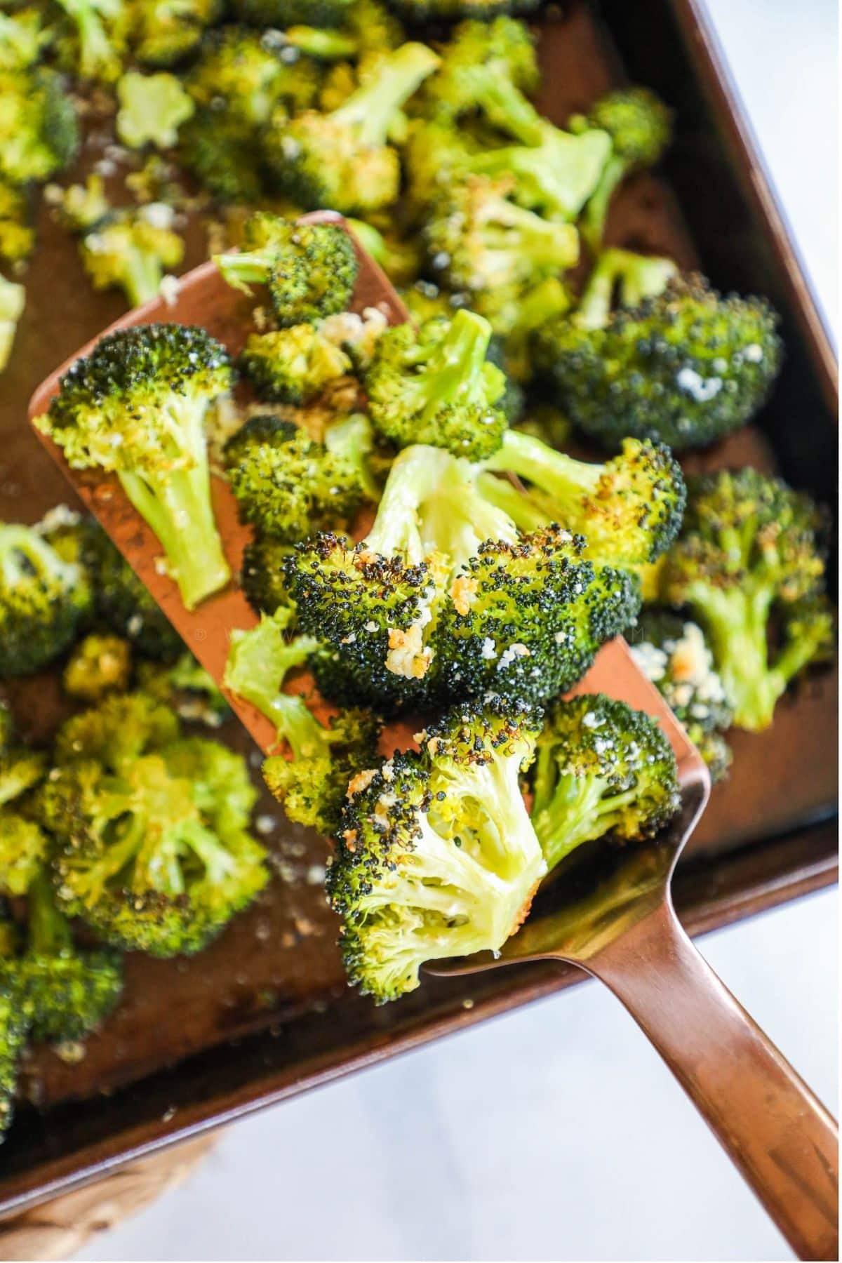 roasted broccoli on a sheet pan
