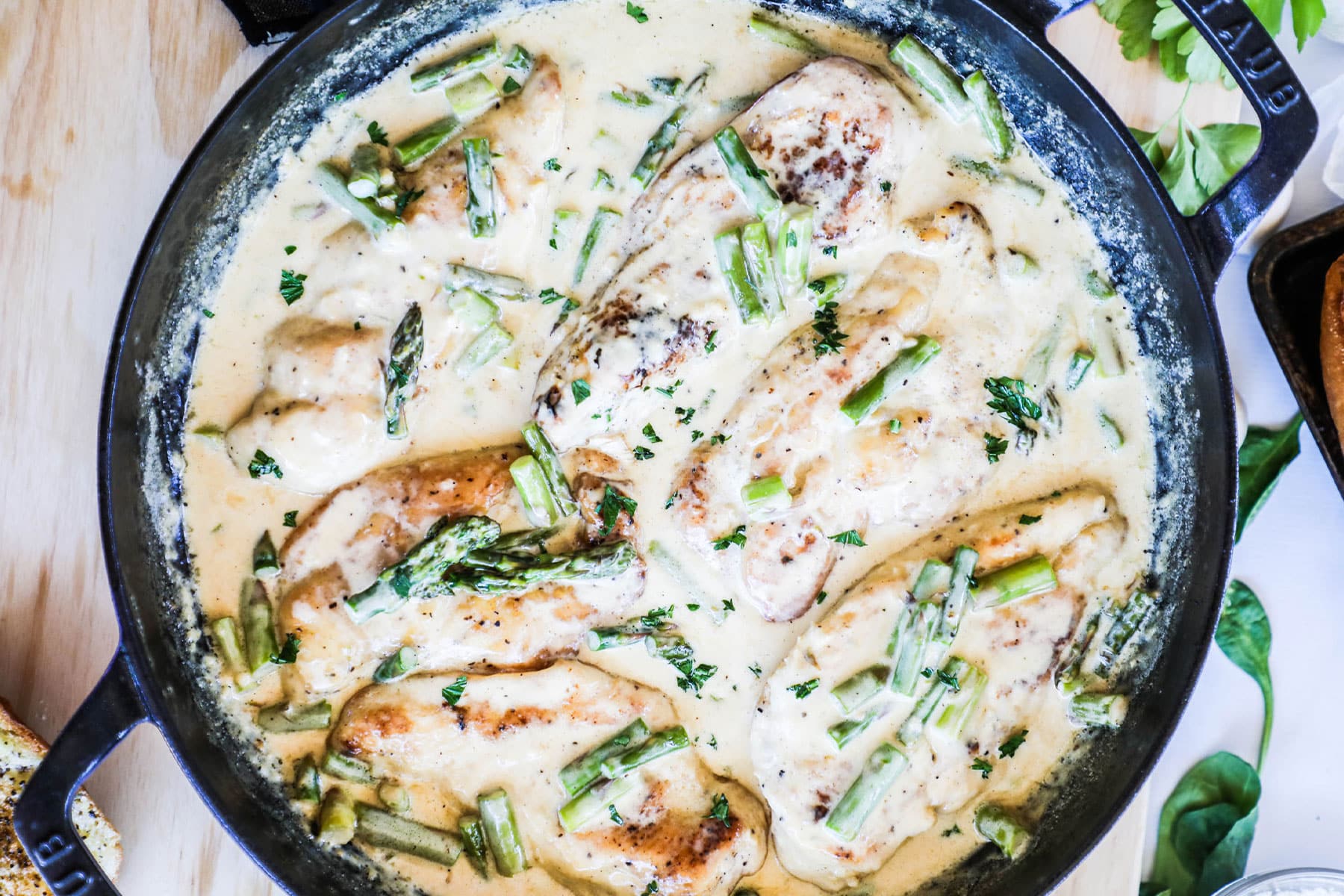 Creamy Chicken and Asparagus recipe prepared and ready to serve for an easy dinner.