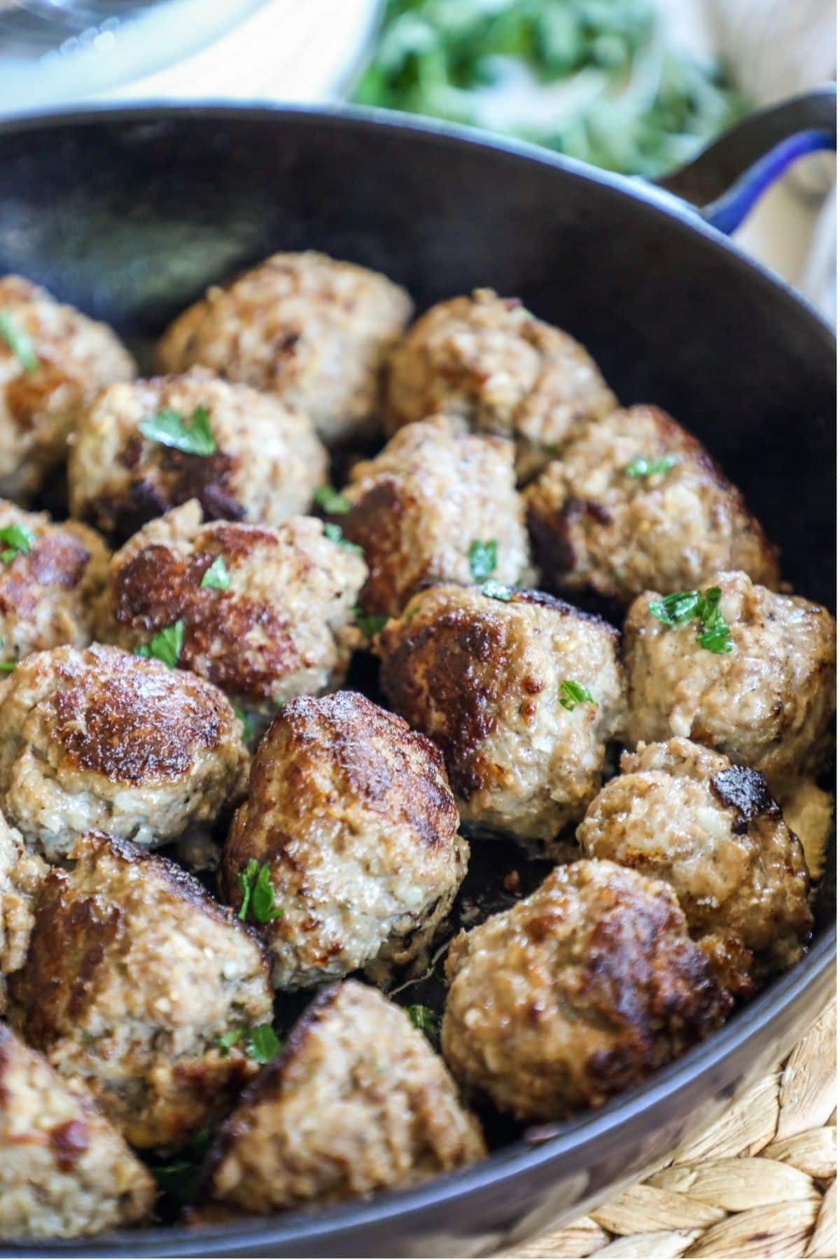 Meatballs in a cast iron skillet