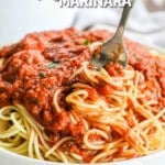Pin image of swirling fork in spaghetti marinara