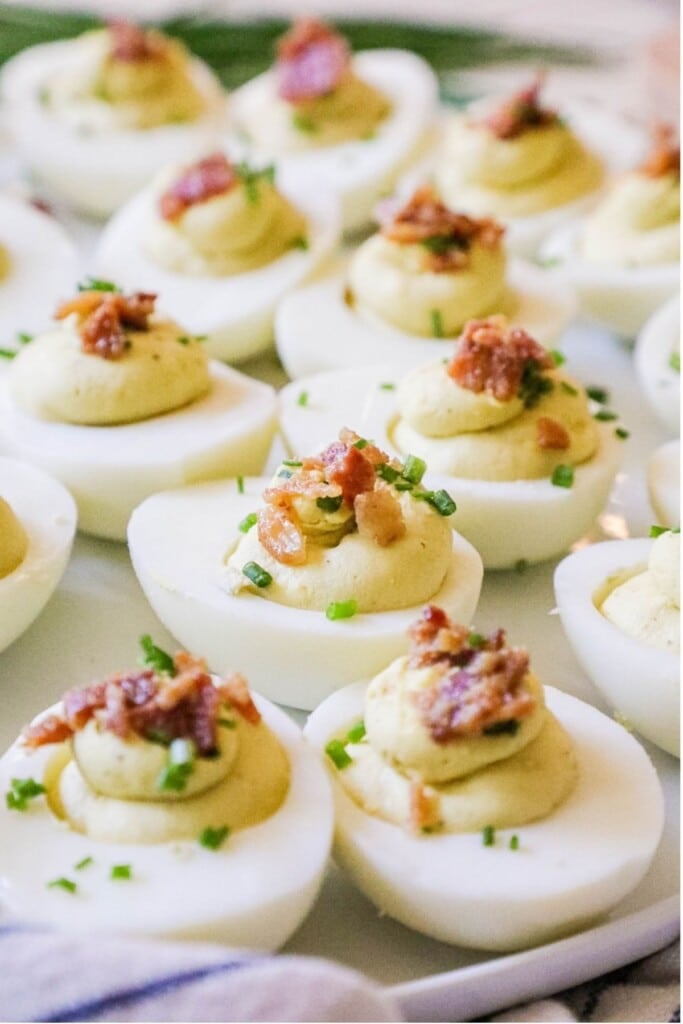 a platter of deviled eggs