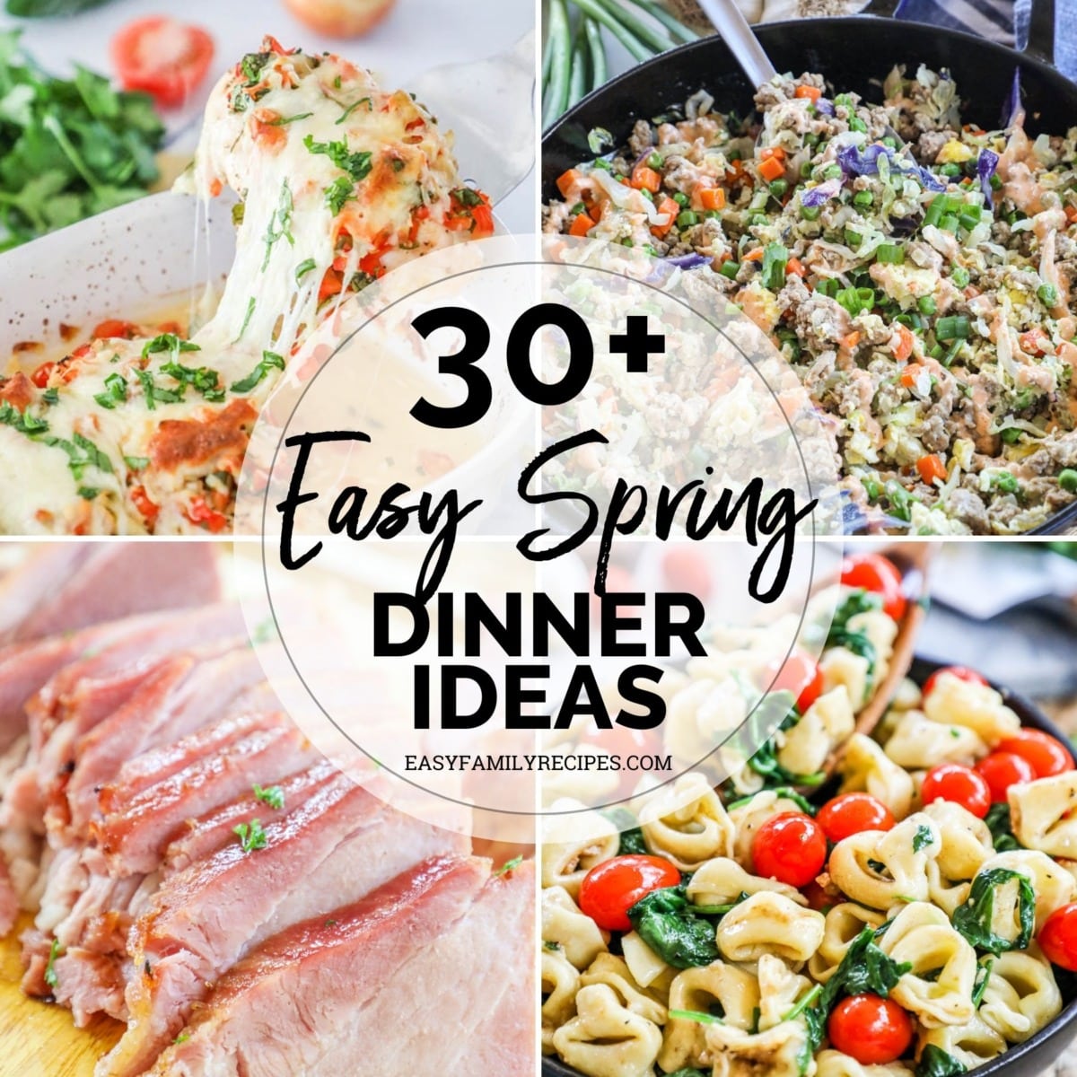 collage of 4 photos - spring dinner ideas