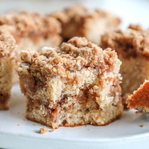 Cinnamon Crumble Coffee Cake on a plate, ready to serve.