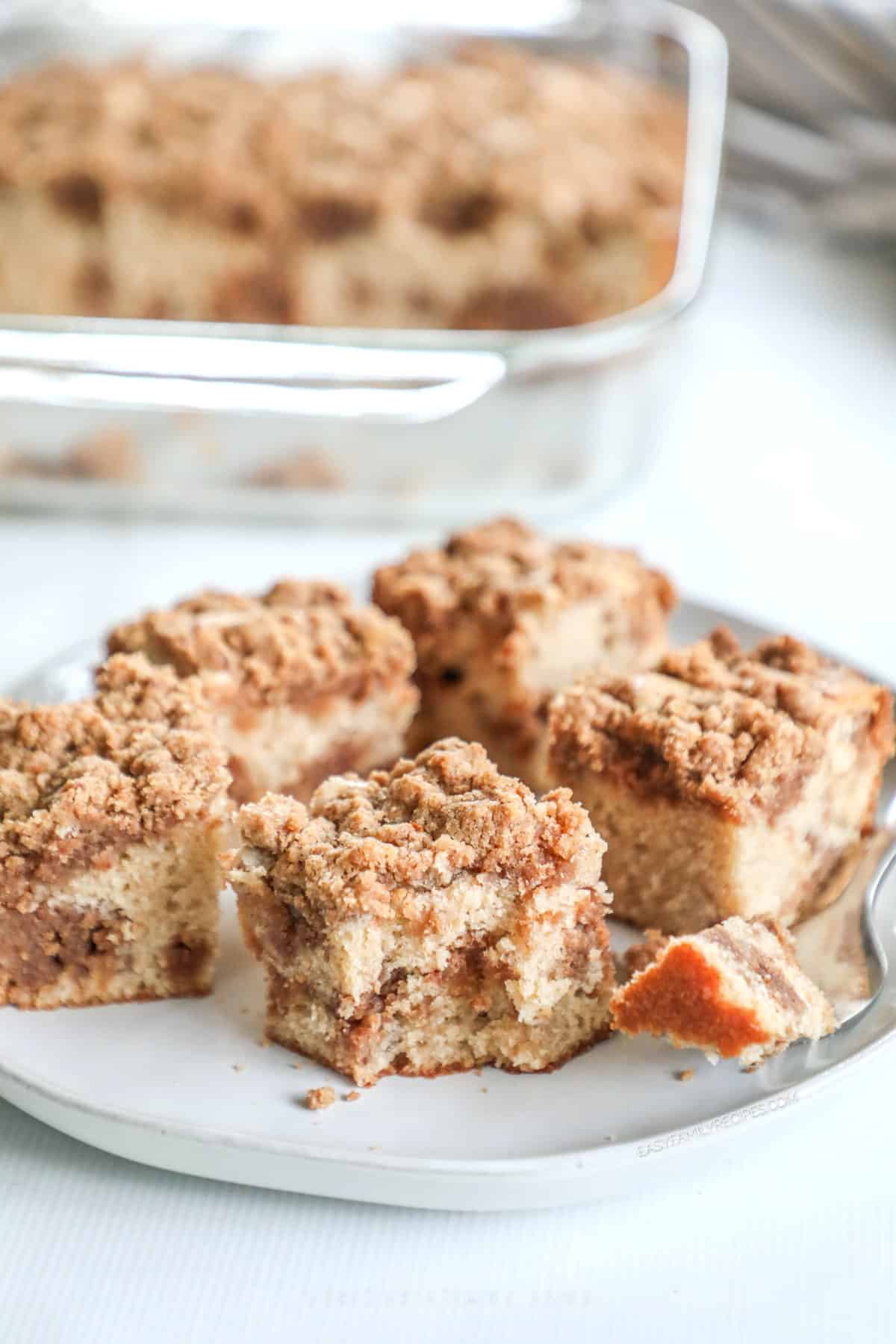 Cinnamon Crumble Coffee Cake on a plate, ready to serve.