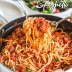 Ground turkey spaghetti in a pot