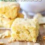 Close up of sliced cornbread