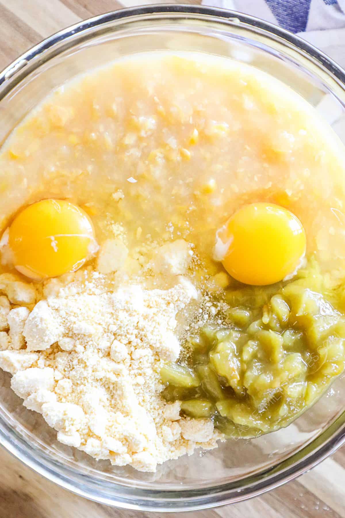How to make Mexican cornbread Step 1: Combine all ingredients in a large bowl.