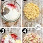 A four-image collage showing how to make Italian Grinder Pasta Salad.