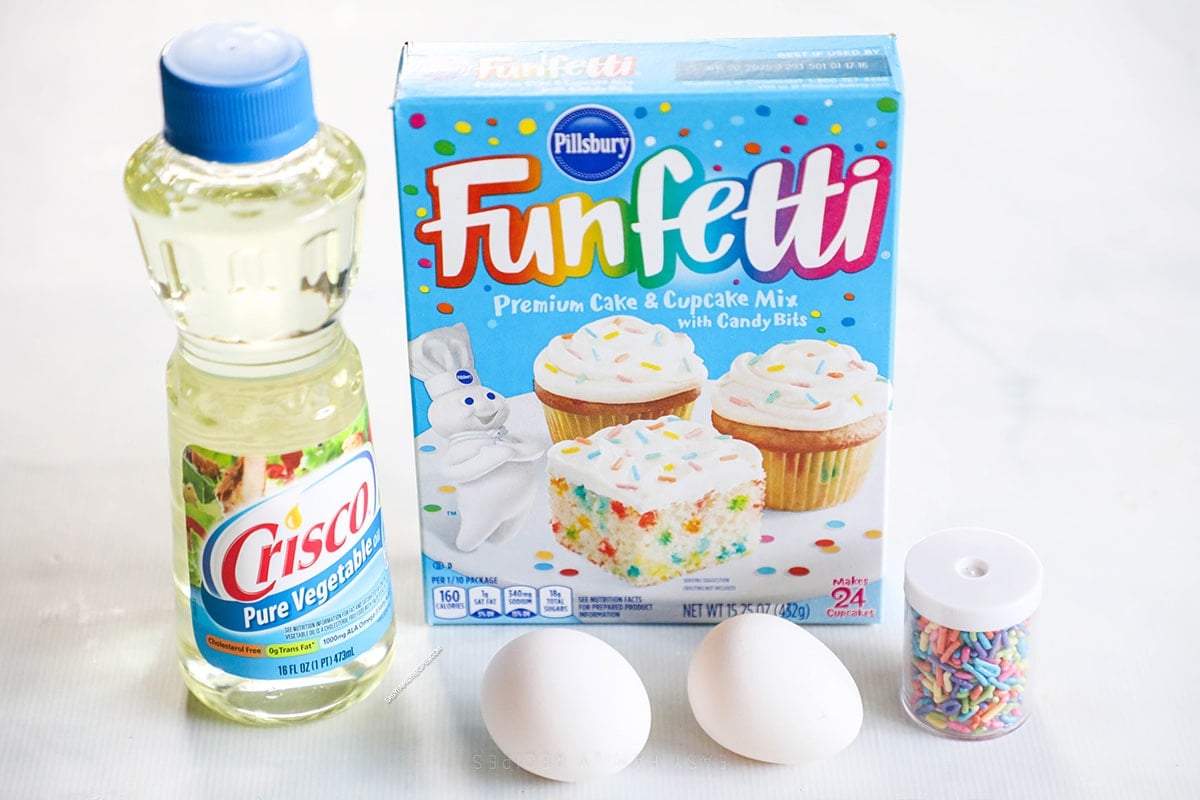 ingredients for birthday cake cookies with cake mix.