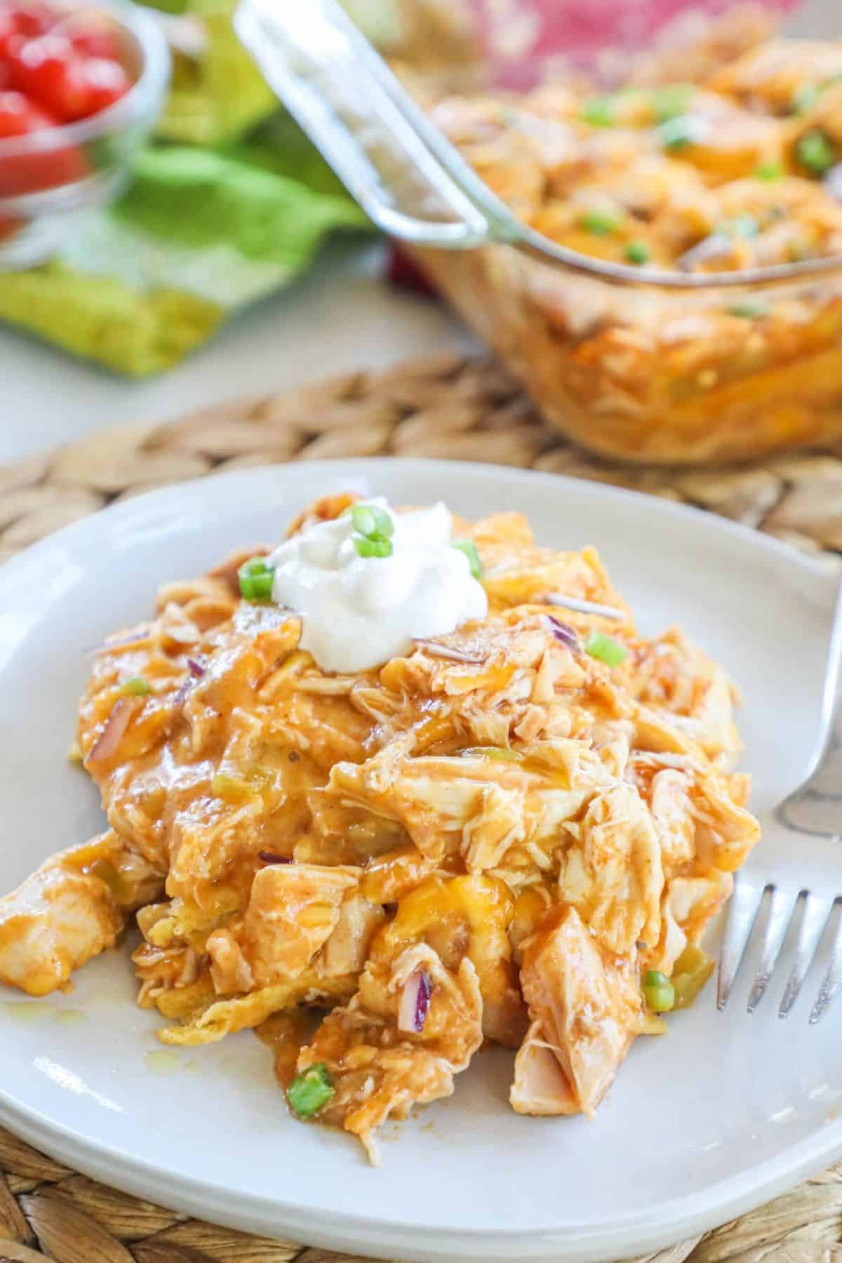 Chicken Enchilada Casserole on a plate