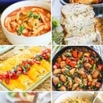 photo collage of 6 recipes using leftover chicken breast