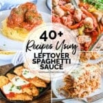 photo collage of 4 photos; recipe using leftover spaghetti sauce.