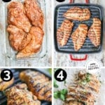Four images showing how to make Southwest Grilled Chicken. The text reads, "southwest grilled chicken."