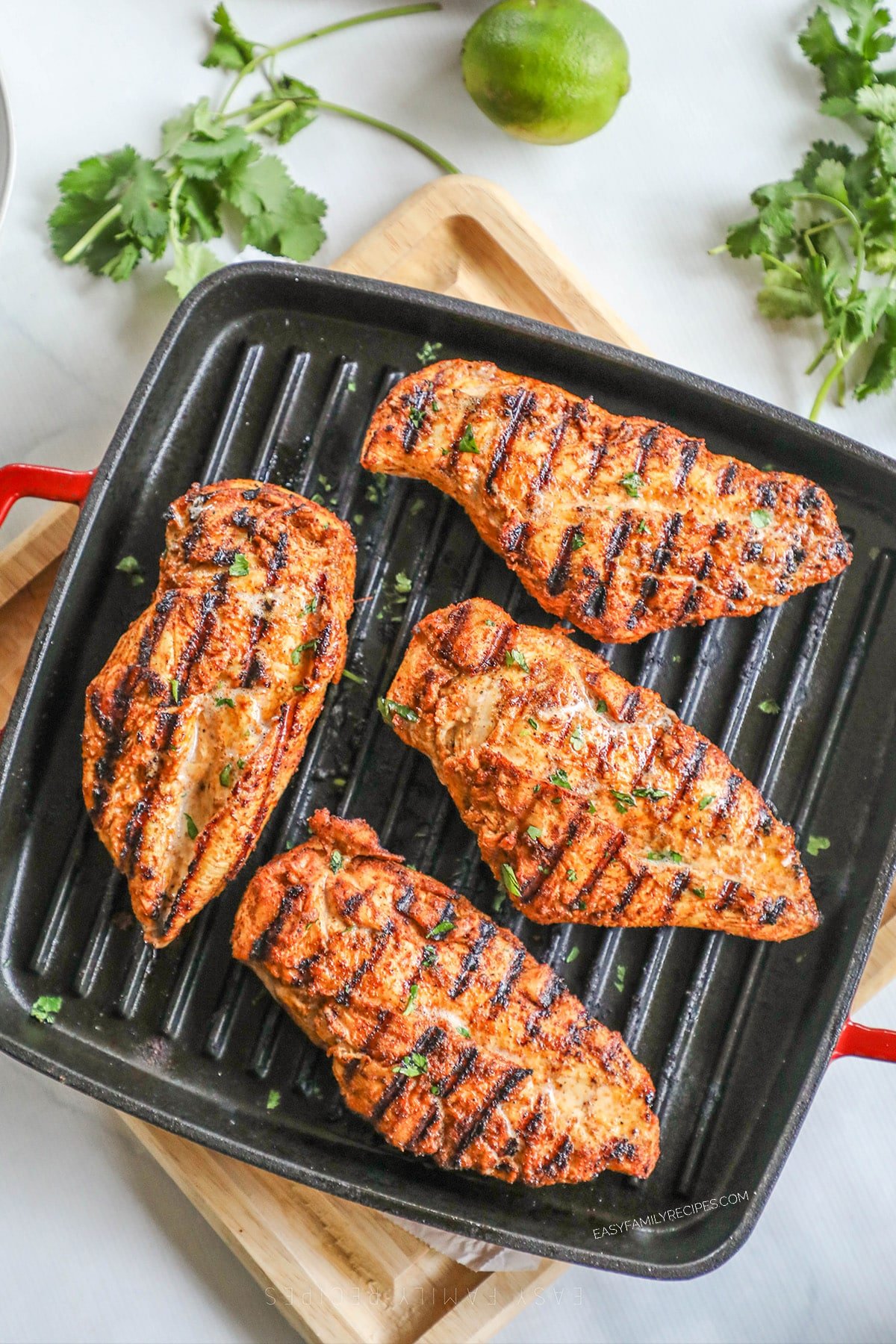 Southwest grilled chicken on a grill pan.