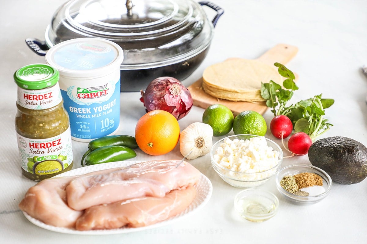 Ingredients for Baja Chicken Tacos on a white background